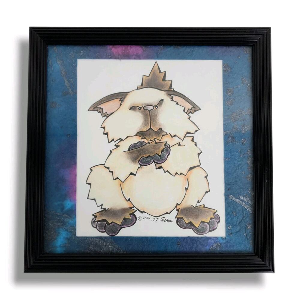 JT Tlachac Original Pencil Pen Ink Illustration Drawing Raggety Cats Grumpy Cat